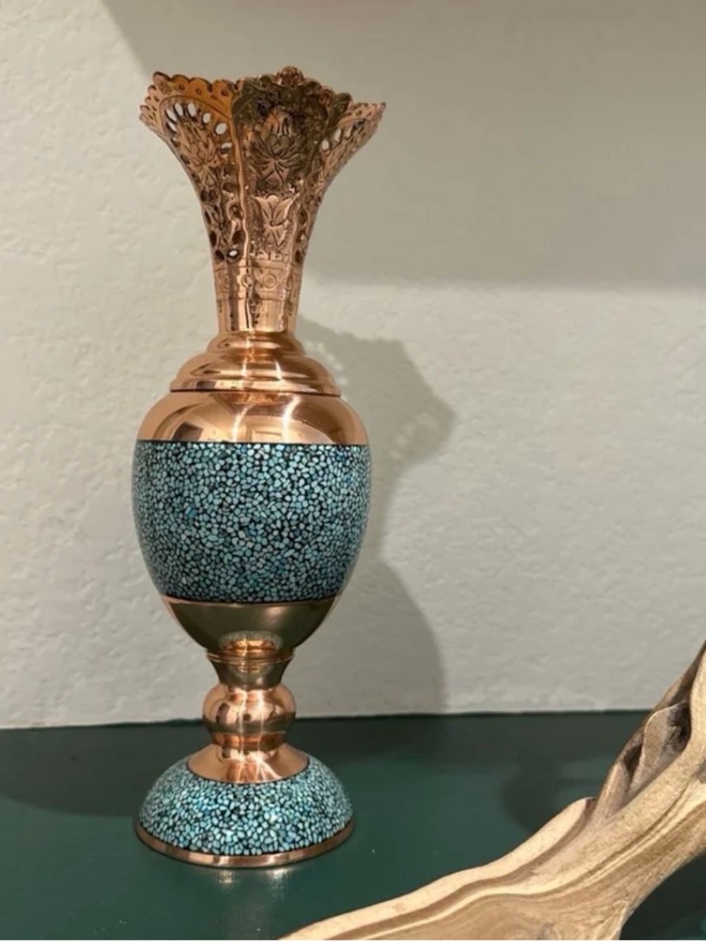 Handcrafted Turquoise Inlay Copper Decorative Vase
